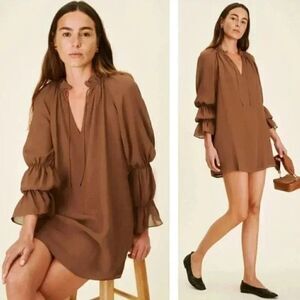 Reformation Adrienne Tunic Dress Cinnamon Brown Earth Tone Bohemian Relaxed S
